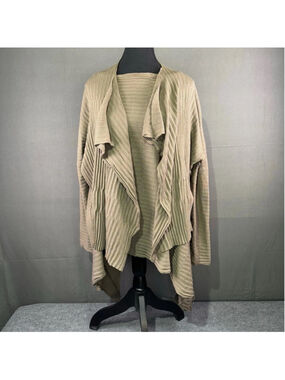 Ischiko Top Women 6 - 8 US (1) Cardigan Tank Top Set Lagenlook Light Olive Green